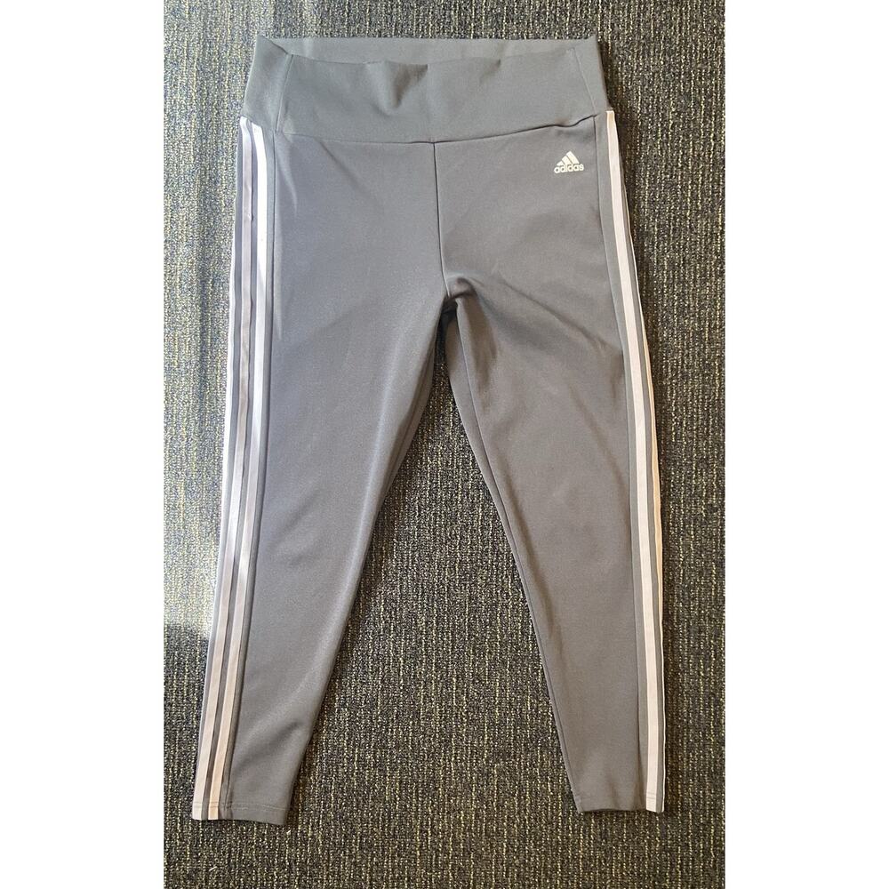 ADIDAS WOMEN 3STRIPE HIGH WAISTED LEGGINGS (CARBON GRAY WHT XL)
